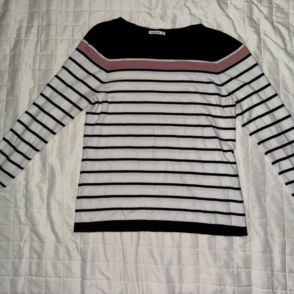 Pink Clover Black, White, and Pink Striped Sweater